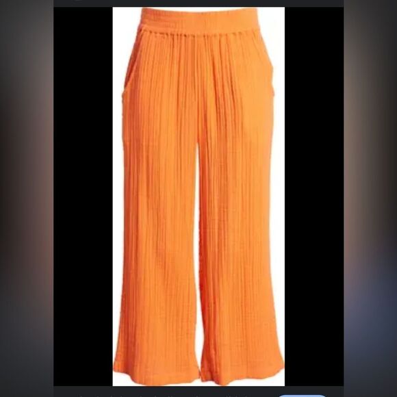 Jolie & Joy Smocked Waist Wide-Leg Pants – Bright Orange Boho Style - Picture 1 of 9